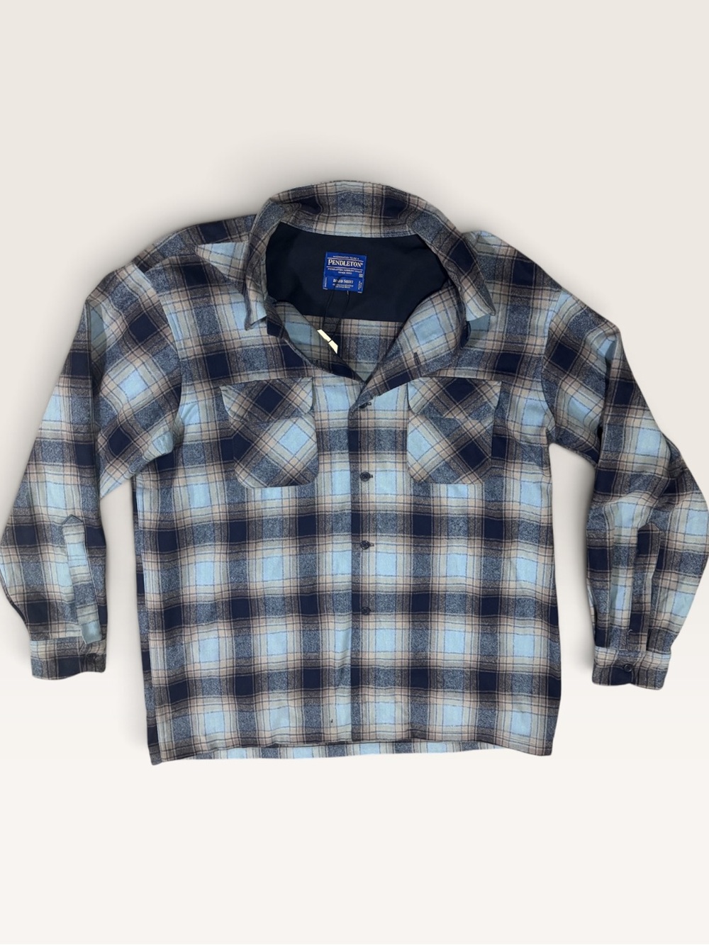 Pendleton Board Shirt Virgin Wool Plaid Flannel XL Blue Gray Tan